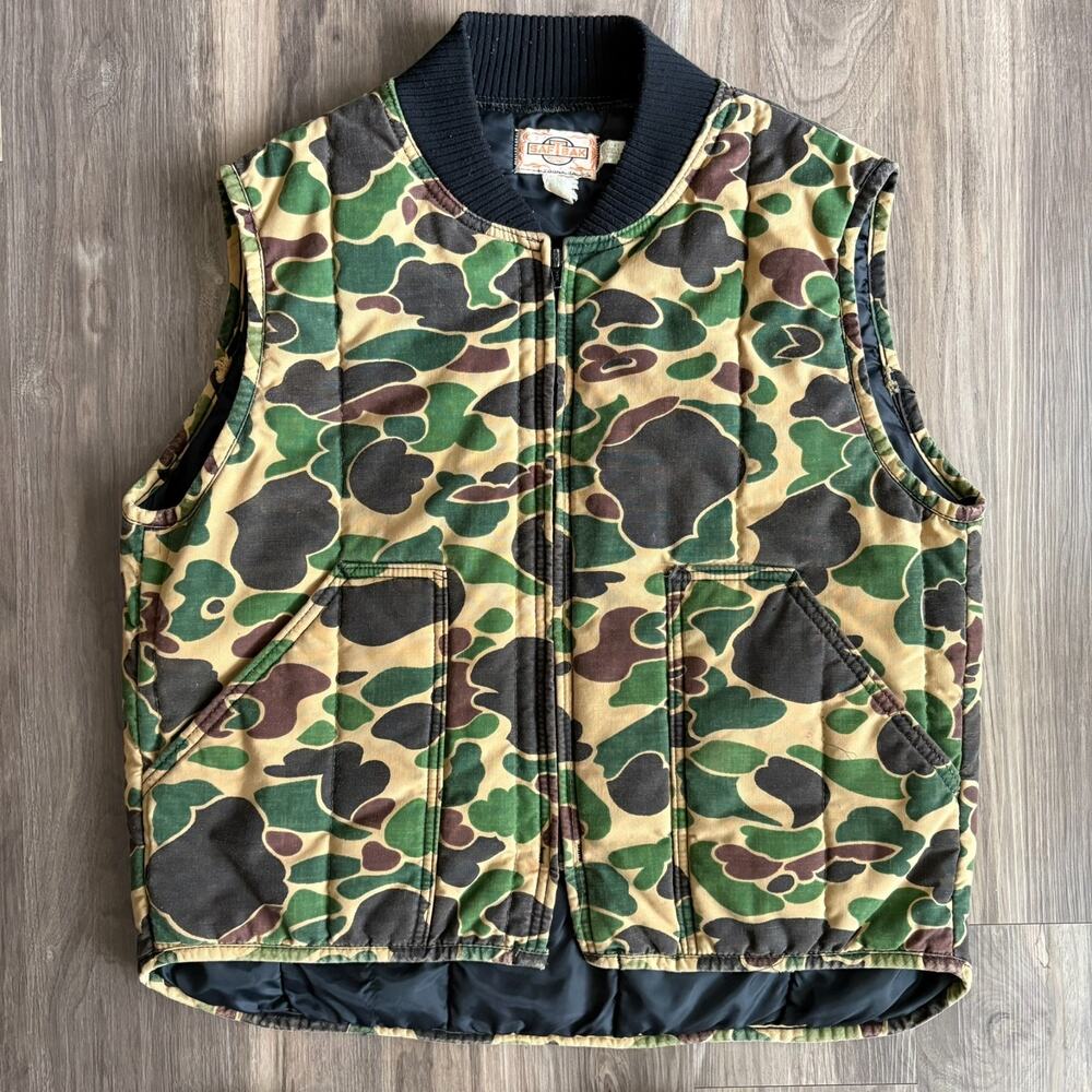 Vintage Saf-T-Bak Vest Men's Size M Duck Camo Canvas Hunting Lined USA